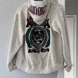 Vintage distressed men’s  Ecko Unlimited Cream and Burgundy Hoodie size L